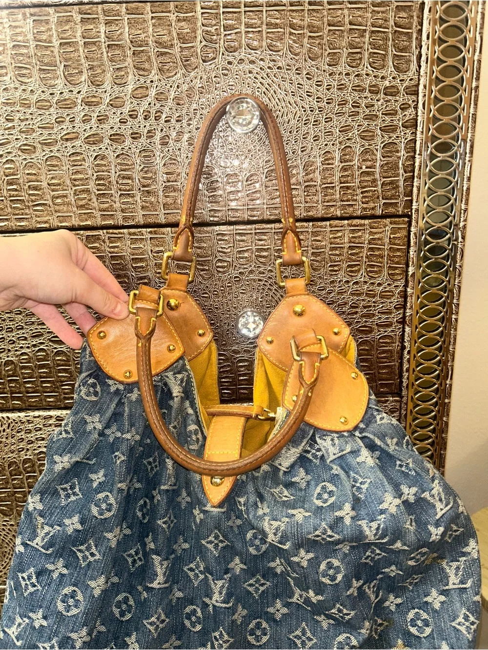 Louis Vuitton Blue Denim Monogram Hobo with Tan Leather Trim - Picture 3 of 6
